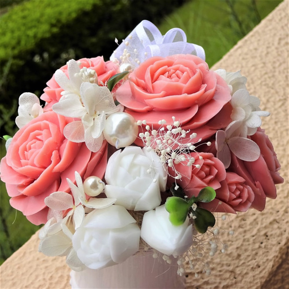 「再販」「Creema限定」石鹸彫刻　香る花のアレンジメント  チェリーピンク 3枚目の画像