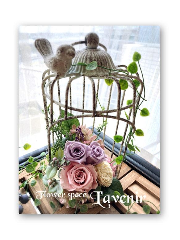 鳥かごアレンジ（プリザーブドフラワー） プリザーブドフラワー L