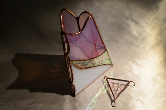 ステンドグラス　アロマランプ　三角　桜色 6枚目の画像