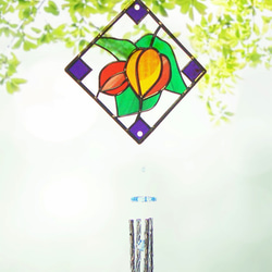 《光の風鈴》ほおずき　ステンドグラス風鬼灯のウィンドチャイム　壁飾り（受注生産） 1枚目の画像