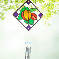《光の風鈴》ほおずき　ステンドグラス風鬼灯のウィンドチャイム　壁飾り（受注生産） 3枚目の画像