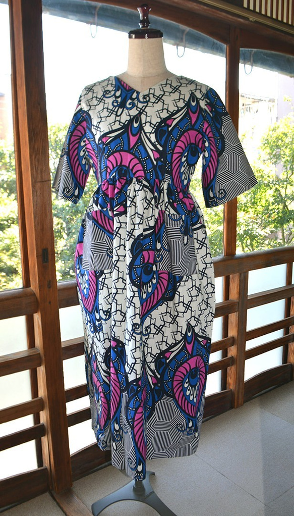 ギテンゲワンピースドレス　‐アフリカの布ギテンゲで作ったワンピース（20GOPD03） 1枚目の画像