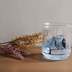 アニマルグラス　①　フクロウ　1点物・現品　ガラス　グラス 2枚目の画像