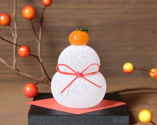 新品未使用　ガラス鏡餅 0_bf5209b3af9a180ed46d4c4e5b69