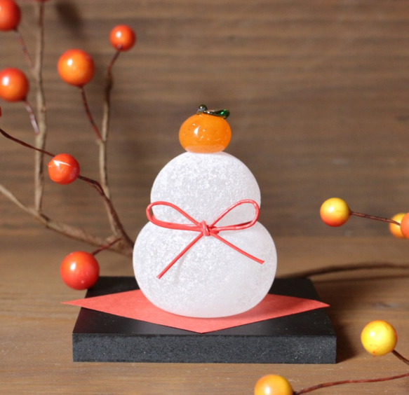 再販 12月上旬から順次発送 ガラス 鏡餅 Sサイズ お正月 置物 冬限定