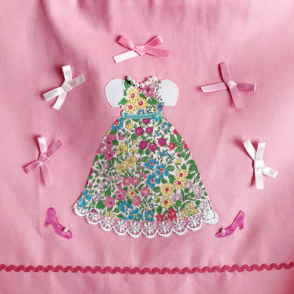 ◎小花柄ドレスのプリンセス 通園通学3点セット◎ピンク　リボン リバティ 9枚目の画像