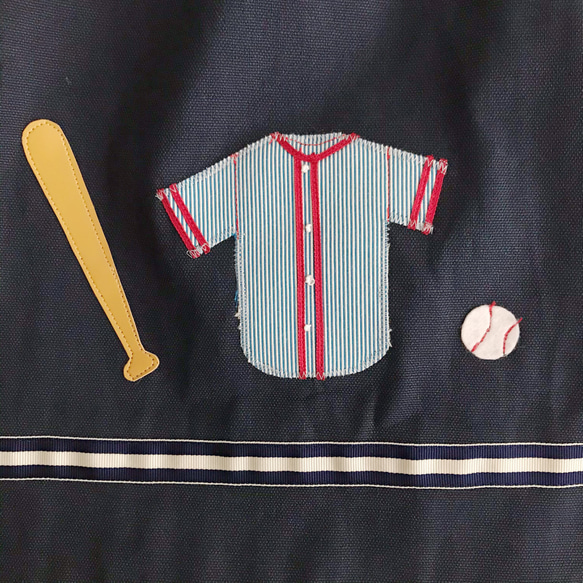 ◉野球モチーフアップリケ　帆布のレッスンバッグ、体操着袋、上履き袋3点セット◉ベースボール ネイビー 6枚目の画像