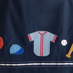 ◉野球モチーフアップリケ　帆布のレッスンバッグ、体操着袋、上履き袋3点セット◉ベースボール ネイビー 8枚目の画像