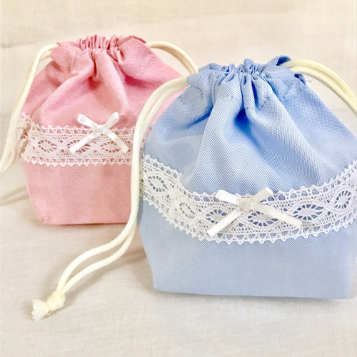プリンセスセット◎ピンク×レース◎コップ袋&お弁当袋&給食袋 巾着3点