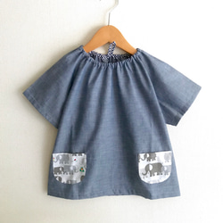 各サイズオーダー可◎ゾウさんポケットの半袖スモック 夏用スモック  