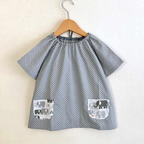 各サイズオーダー可◎ゾウさんポケットの半袖スモック 夏用スモック  