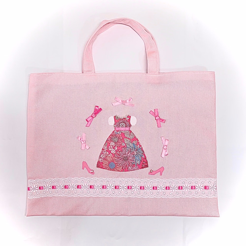 ○ピンクのお姫様○レッスンバッグと操着袋2点セット リボン フラワー