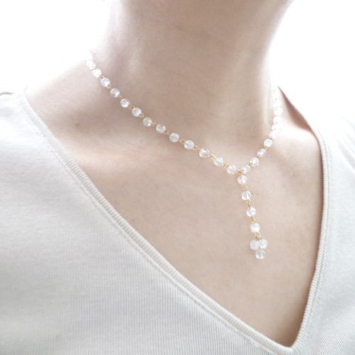 天然石シリーズ】クラック水晶のY字ネックレス：クリスタル