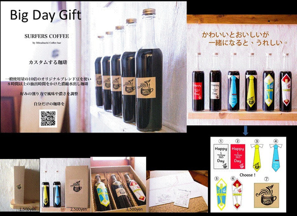 Surfers Coffee メモリアル ラベル製作（濃縮無糖500ml３本入り）＃内祝＃入学＃出産＃就職＃結婚＃還暦 2枚目の画像