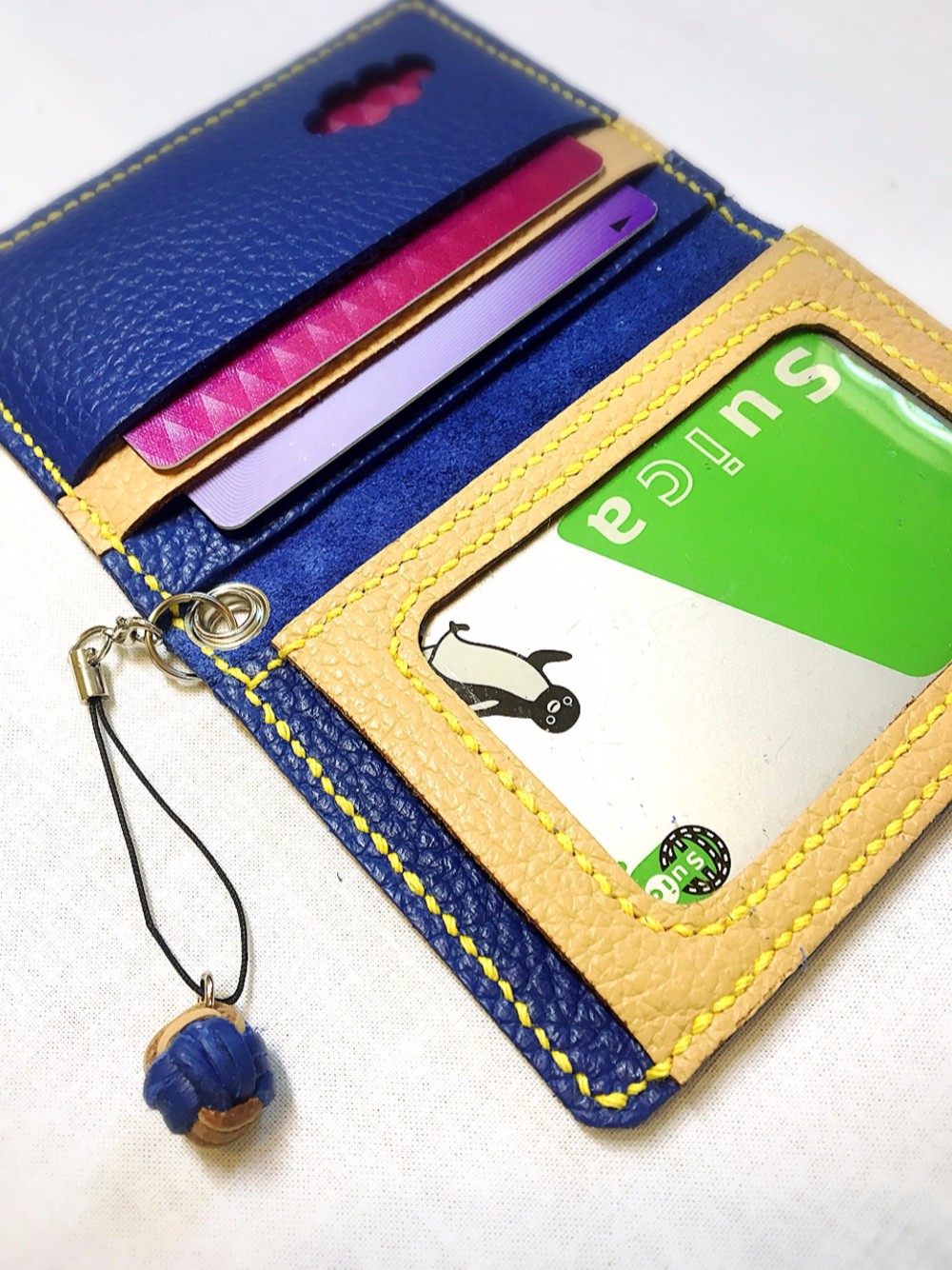 (受注作成)パスケース、免許証ケースADRIA C/S　雲レザー玉　黄色糸シルバー