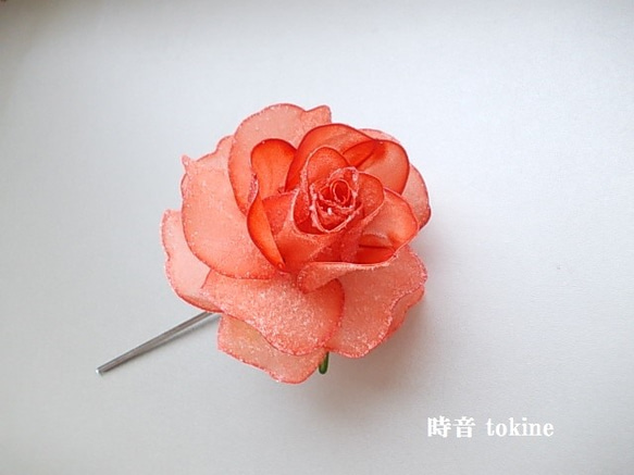 薔薇・バラ（茜）かんざし　一輪挿し 1枚目の画像