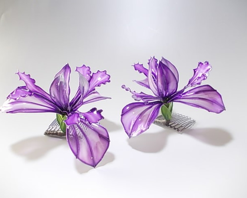 簪　　かんざし　菖蒲　　花簪　　日本製　　舞台 新品 貴重 舞妓さん用 【あやめ簪 2点セット 】115 日本髪 櫛簪
