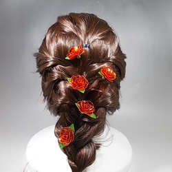 玫瑰·玫瑰（紅色）頭飾U型針5件套 第1張的照片