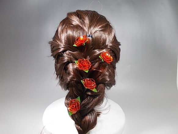 玫瑰·玫瑰（紅色）頭飾U型針5件套 第1張的照片