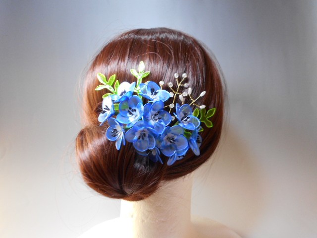 売約済みややショートコーム簪〈Bouquet・大人の菜の花×くすみ紫陽花  