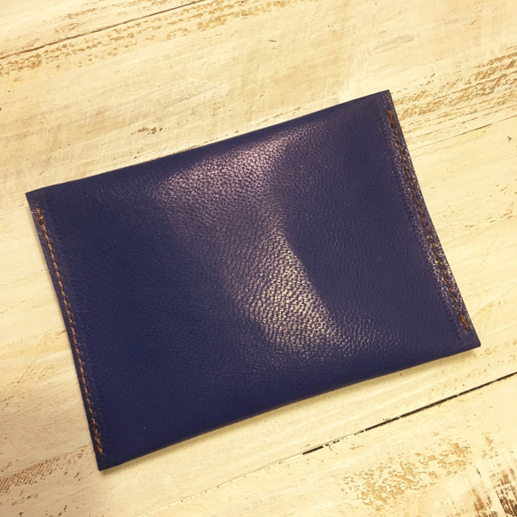 本革　ポケットティッシュケース　ブルー 2枚目の画像