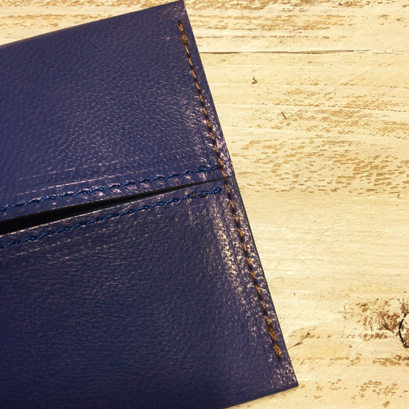 本革　ポケットティッシュケース　ブルー 4枚目の画像