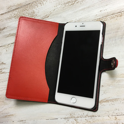 　iphone7Plus　ヌメ革バイカラーケース 　ブラック/レッド 2枚目の画像