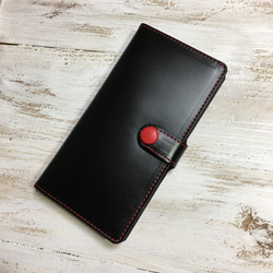 　iphone7Plus　ヌメ革バイカラーケース 　ブラック/レッド 3枚目の画像