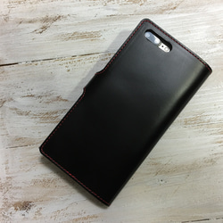 　iphone7Plus　ヌメ革バイカラーケース 　ブラック/レッド 5枚目の画像