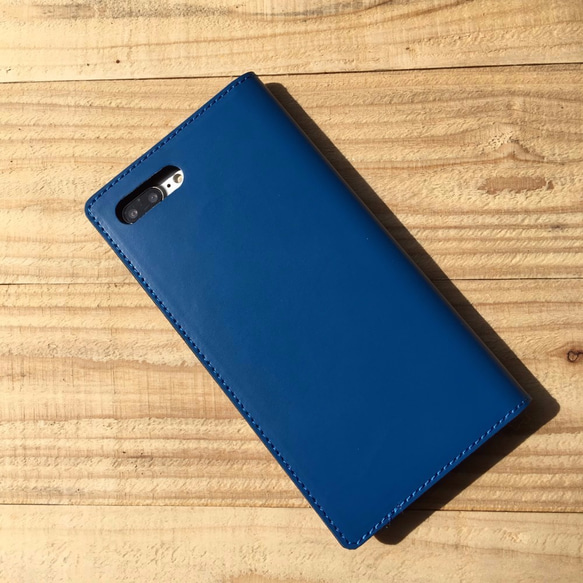 iphone6Plus/7Plus　バイカラー本革スマホケース　ロイヤルブルー/ブラック 5枚目の画像