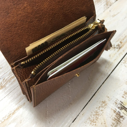 可愛い　コンパクト財布　アコーデオン　大容量　ブラウン　ミニ財布　タッセル 4枚目の画像