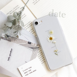 book pure white - 植物標本のような押し花スマホケース