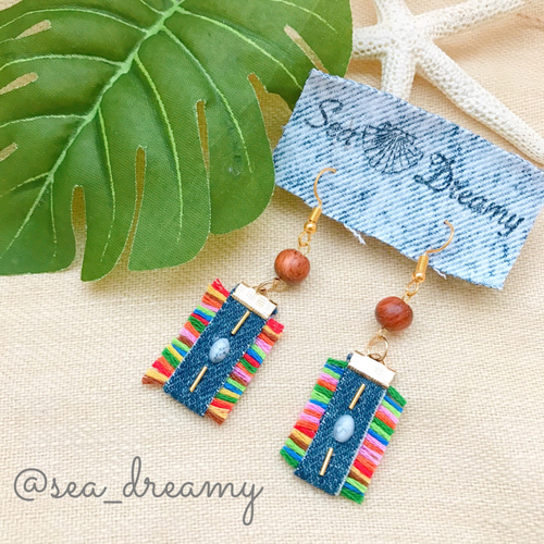 小さくてもこの存在感⭐︎ミニデニムフリンジピアス No2 ピアス  