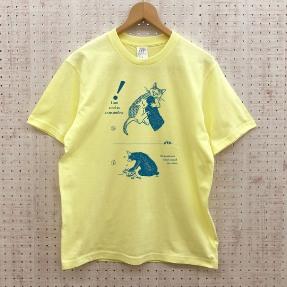 猫と熊 Ｔシャツ レモンイエロー（インク：紺） 2枚目の画像