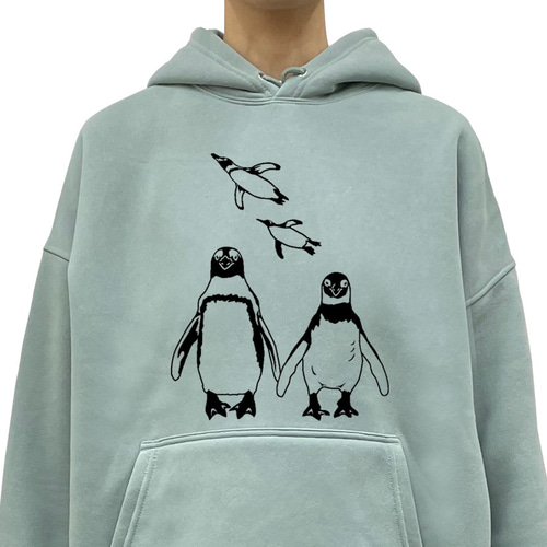 仲良し ペンギン 裏起毛 パーカー ビッグシルエット スモーキー