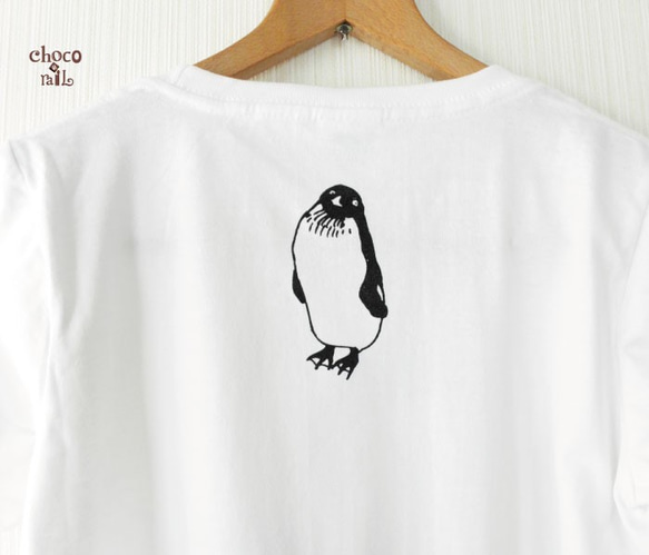 泳いでる！ペンギン 白 Tシャツ（インク：黒） 3枚目の画像