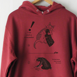 期間限定10％ｵﾌｸｰﾎﾟﾝ! 猫と熊 プルパーカー ワインレッド 赤 メンズ