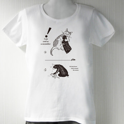 猫と熊 白 Tシャツ（インク：黒） 2枚目の画像