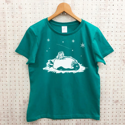 星見るペンギン Tシャツ　グリーン 1枚目の画像