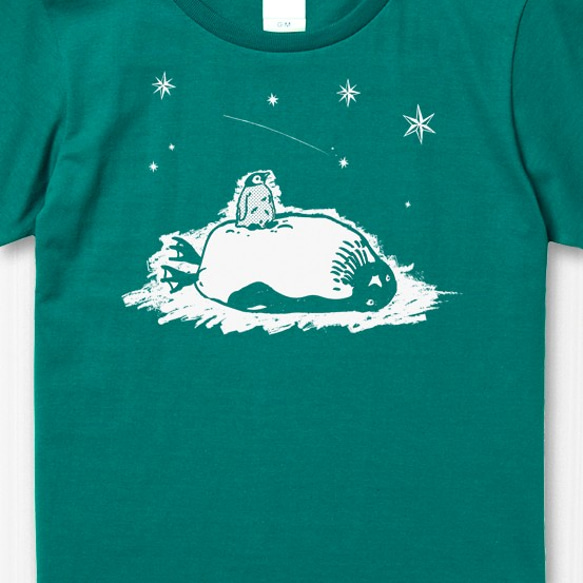 星見るペンギン Tシャツ　グリーン 3枚目の画像