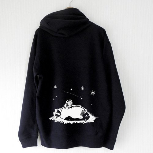 星見るペンギン ジップパーカー ブラック 黒 メンズ レディース  