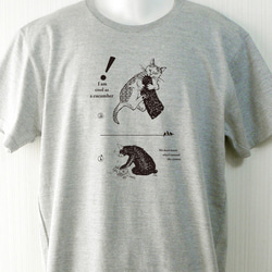 チュニック丈ロング半袖Tシャツ 猫と熊 グレー 2枚目の画像