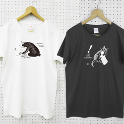 薄手Tシャツ白黒2枚セット 猫と熊 1枚目の画像