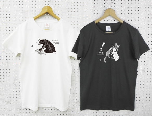 薄手Tシャツ白黒2枚セット 猫と熊 1枚目の画像