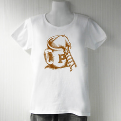 ぶたカフェ Ｔシャツ 白（インク：茶） 2枚目の画像