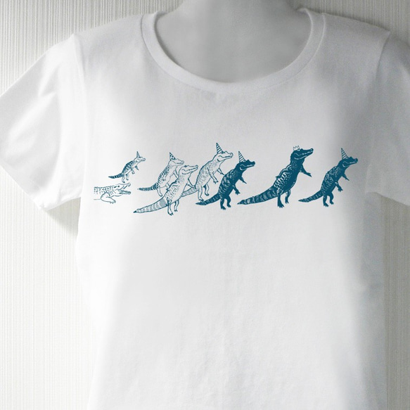 3日納期 ワニの行進 Tシャツ 白 インク紺 レディース メンズ Ｔシャツ tシャツ ホワイト 送料無料 半袖 1枚目の画像