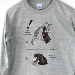 猫と熊 長袖Tシャツ （メンズ/杢グレー） 1枚目の画像