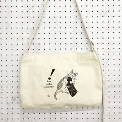 内ポケット付き ショルダーバッグ 冷静猫 生成り ナチュラル 帆布 プレゼント 母の日 ねこ ネコ 2枚目の画像