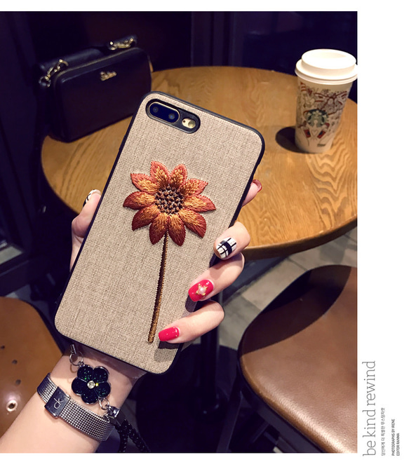 刺繡　ひまわり　Vintage　iPhone対応 1枚目の画像