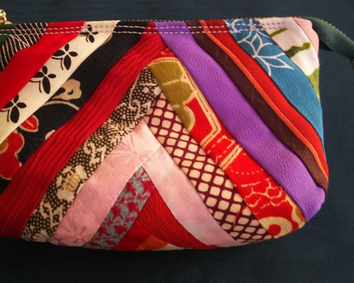 和柄パッチワークのポーチ（グリーンファスナー） ポーチ めいこ 通販